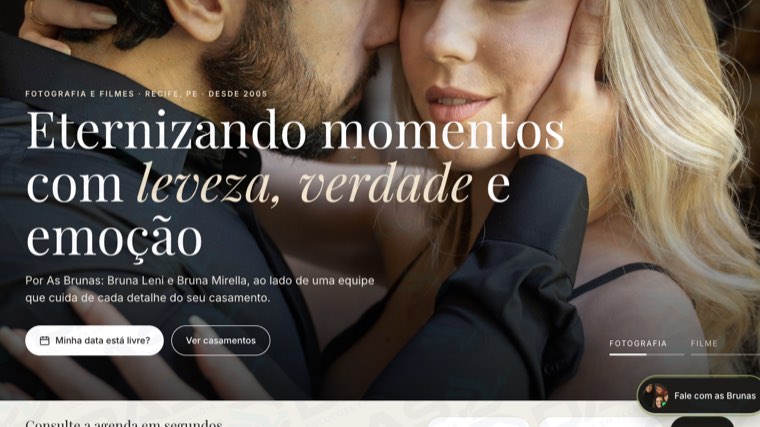 Prévia do site do Studio BL, fotografia e filme de casamento, com a consulta de data livre